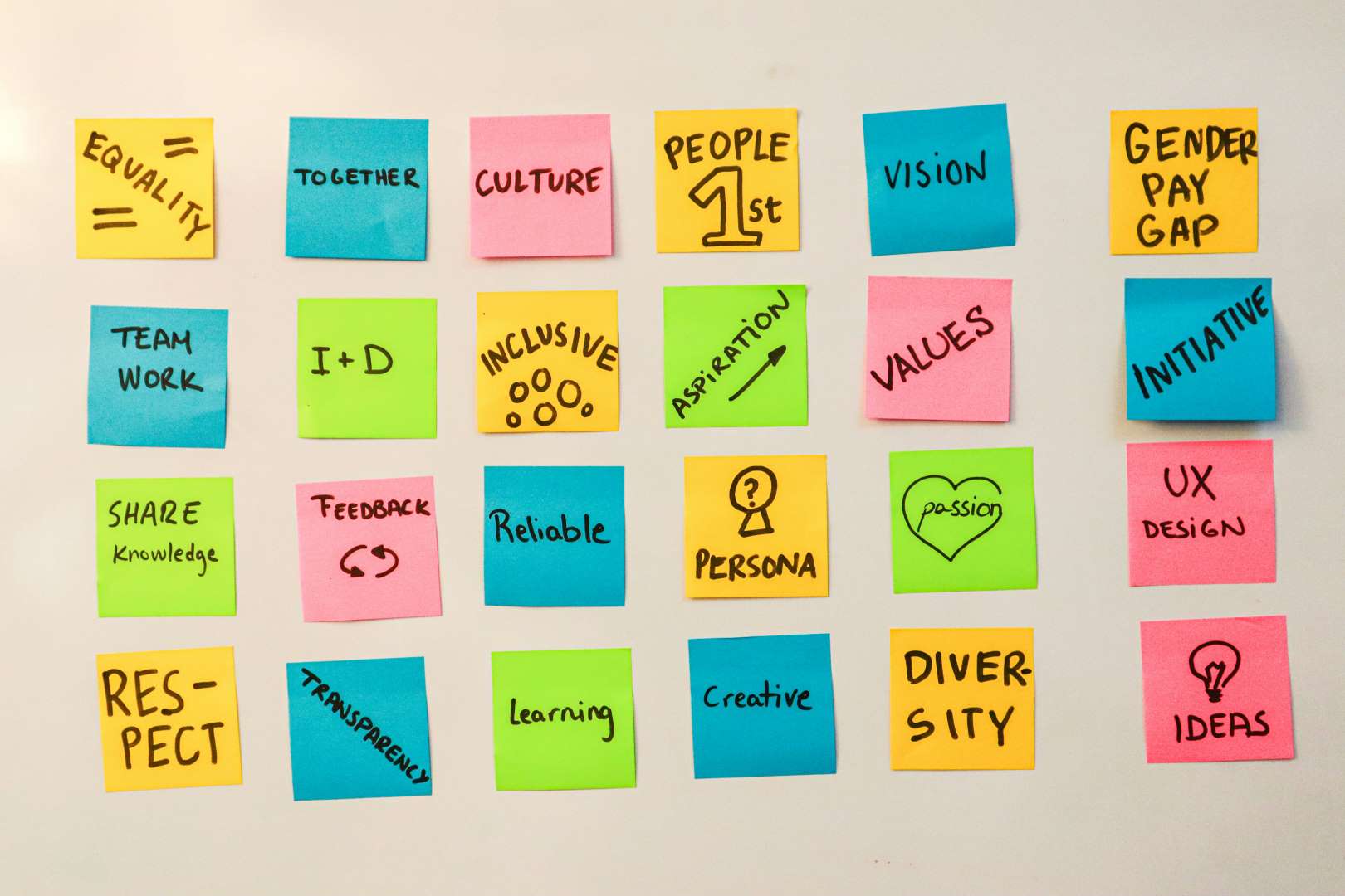 Board filled with colorful sticky notes